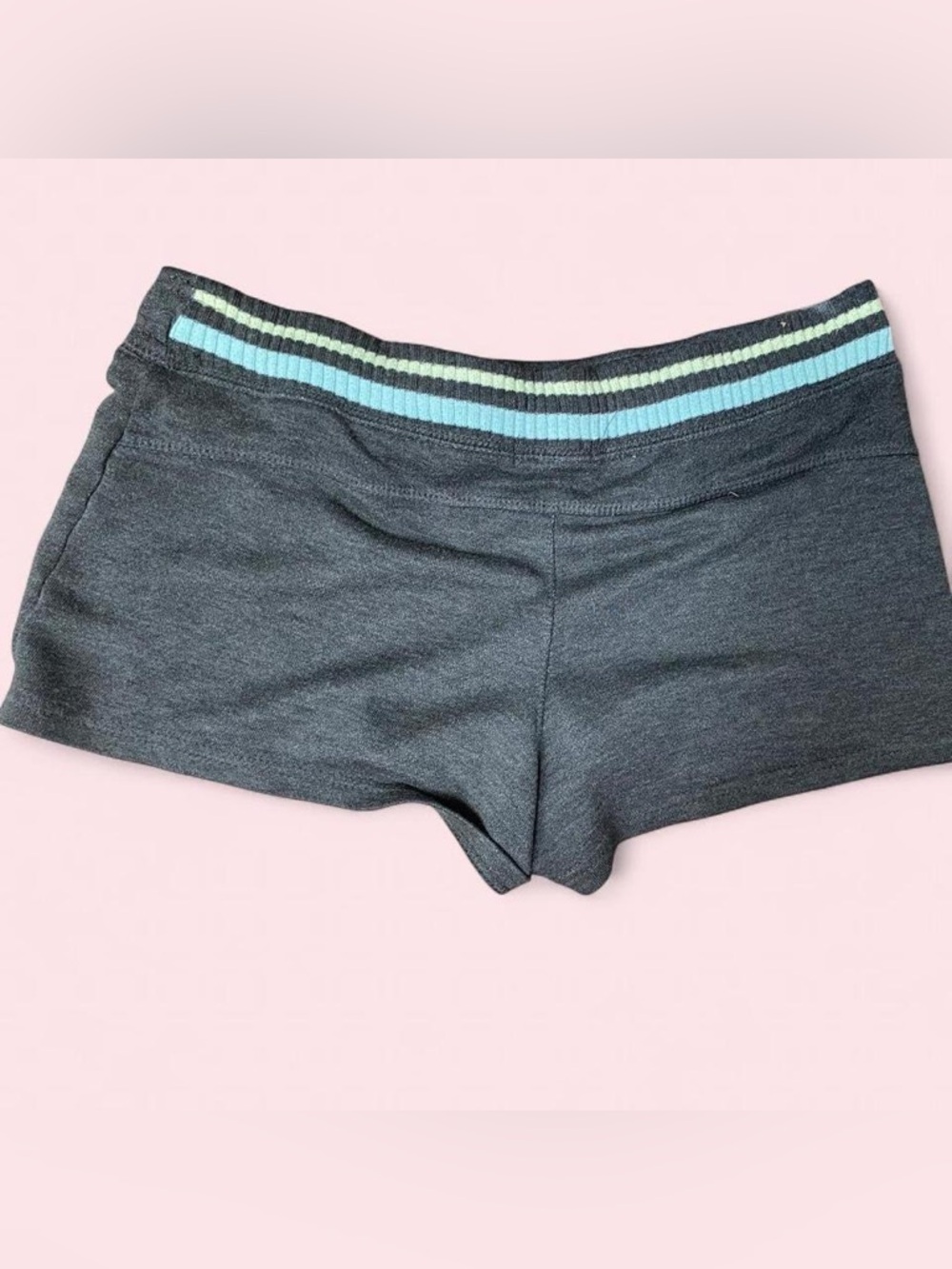 Dark Gray Athletic Shorts with Blue & Light Green Striped Waistband